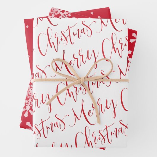 メリー赤と白クリスマスの雪の結晶 ラッピングペーパーシート (インサイチュ)
