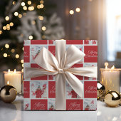 メリー赤と白クリスマスカスタムフォトホリデー ラッピングペーパー