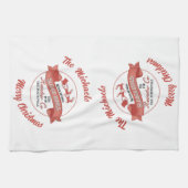 メリー赤と白クリスマスパーソナライズされた キッチンタオル (横)