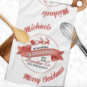 メリー赤と白クリスマスパーソナライズされた キッチンタオル