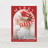 メリー赤と白クリスマス家族写真 シーズンカード (正面)