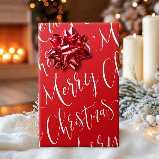 メリー赤と白クリスマス書道休暇 ラッピングペーパー
