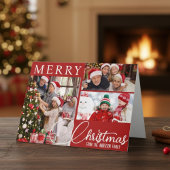 メリー赤と白クリスマス3枚の写真クラシック シーズンカード