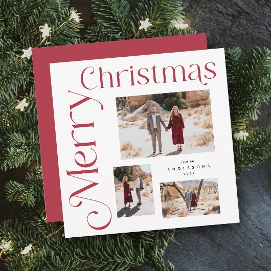 メリー赤と白スクリスマモダンス型写真 シーズンカード