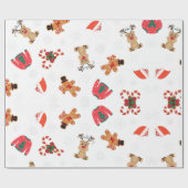 メリー赤と白図解入りの、写真付きのクリスマス ラッピングペーパー (フラット)