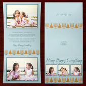 メリー金ゴールドブルーエレガントInterfaith 5写真 三つ折りクリスマスカード