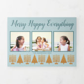 メリー金ゴールドブルーエレガントInterfaith 5写真 三つ折りクリスマスカード (カバー)