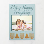 メリー金ゴールドブルー異教徒エレガント3枚の写真 三つ折りクリスマスカード (カバー)