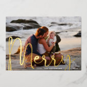 メリー金ゴールド |クリスマスフルブリードフォトモダン 箔シーズンカード (正面)