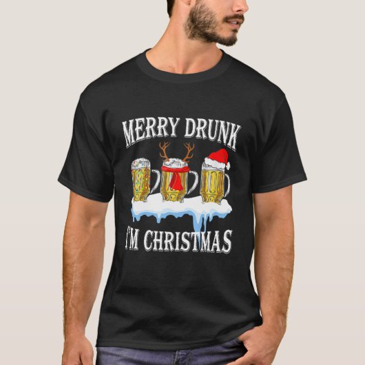 メリー飲Christmasおもしろい Beer Santa Claus D Tシャツ (正面)