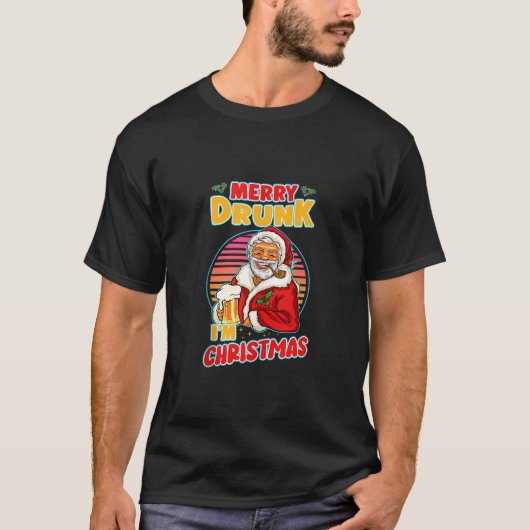 メリー飲I M Christmas Santa 飲 Beer Drinkin Tシャツ (正面)