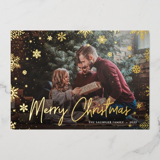 メリー魔法 |スノーフレーク・オーバーレイ・フォトクリスマス 箔シーズンカード (正面)