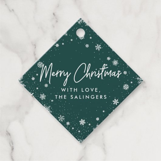 メリー魔法 |緑と白のスノーフレークのクリスマス フェイバータグ (正面)