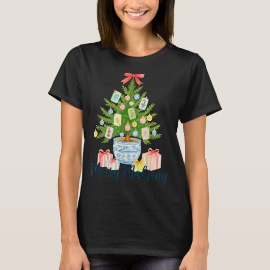 メリー麻雀クリスマスツリーシノワズリーホリデー Tシャツ (正面)