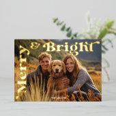 メリー・アンド・ブライト・クリスマス・レトロ・タイポグラフィー・フォト 箔シーズンカード (立ち正面)