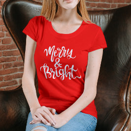 メリー アンド ブライト モダン レッド 女性用 クリスマス Tシャツ