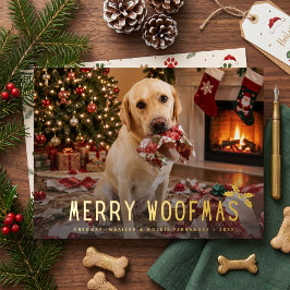 メリー・ウーフマス・ドッグの面白い写真 クリスマス 箔シーズンカード