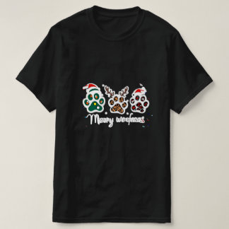 メリー・ウーフマス・ドッグ・パウ・クリスマスデザイン Tシャツ