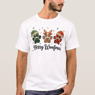 メリー・ウーフマス・ドッグ・パウ・クリスマス・キュート・Xmas・ライト Tシャツ