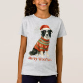 メリー・ウーフマス ボーダー・コリー クリスマス Tシャツ (正面)