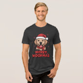 メリー・ウーフマス - 可愛いサンタの犬とクリスマス トライブレンドTシャツ (正面全面)