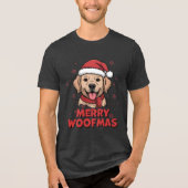 メリー・ウーフマス - 可愛いサンタの犬とクリスマス トライブレンドTシャツ (正面)