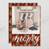 メリー |エレガントタイポグラフィ金ゴールドクリスマスツリー シーズンカード (正面/裏面)