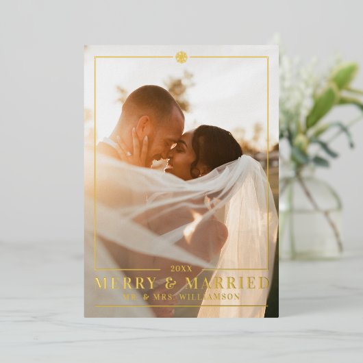 メリー&エレガ結婚したントウェディングフォトスノーフレーク 箔シーズンカード (立ち正面)