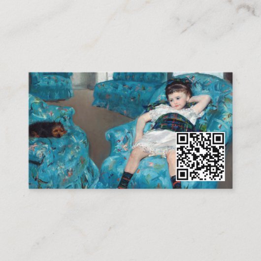 メリー・カサット - リトルガール ブルーアームチェア - QRコード 名刺 (正面)