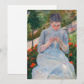 メリー・カサット - 庭で縫う少女 招待状 (正面/裏面)