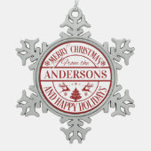 メリー・カスタムクリスマスの家族の名伝統的前 スノーフレークピューターオーナメント (正面)