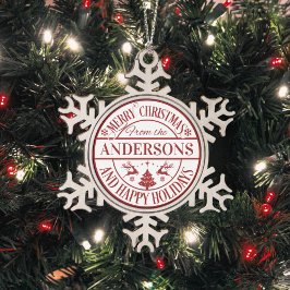 メリー・カスタムクリスマスの家族の名伝統的前 スノーフレークピューターオーナメント