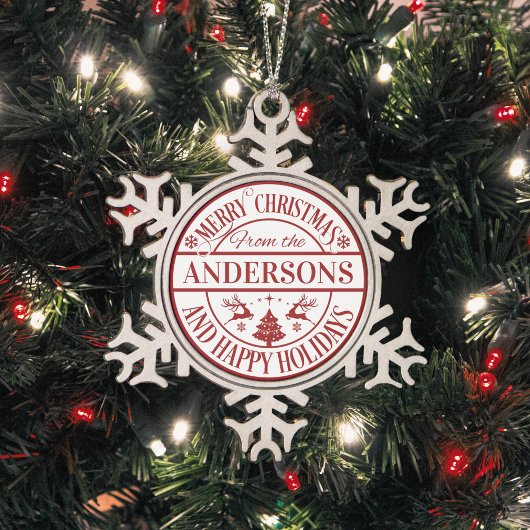 メリー・カスタムクリスマスの家族の名伝統的前 スノーフレークピューターオーナメント