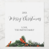 メリー・カスタムクリスマス・パインとベリー結婚ズ ワインラベル (シングルラベル)