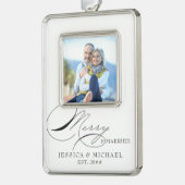 メリー&カップル結婚したの書道写真 シルバープレートフレームオーナメント (左)