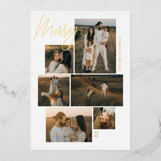メリー | ギャラリーウォール6フォトコラージュクリスマス 箔シーズンカード (正面)