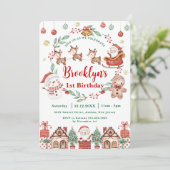 メリー&クすてきリスマス誕生日サンタ雪だるま 招待状 (スタンド正面)