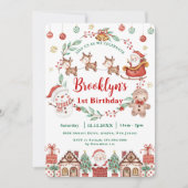 メリー&クすてきリスマス誕生日サンタ雪だるま 招待状 (正面)