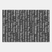 メリー・クリスマス・イン・外国語ブラック ラッピングペーパーシート (正面)