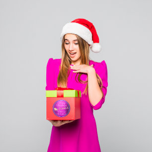 メリー・クリスマス・フロムサンタ・トナカイのスレイト・ピンク ラウンドシール