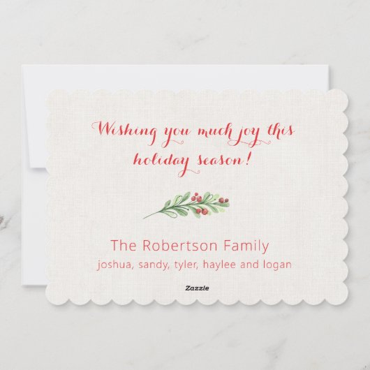 メリー・クリスマス モダンなホリーのグリーンとベリー シーズンカード (裏面)