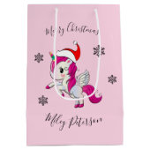 メリー・クリスマス・ユニコーン&雪パーソナライズされた片 ミディアムペーパーバッグ (裏面)