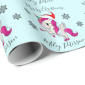 メリー・クリスマス・ユニコーン&雪パーソナライズされた片 ラッピングペーパー (ロールコーナー)