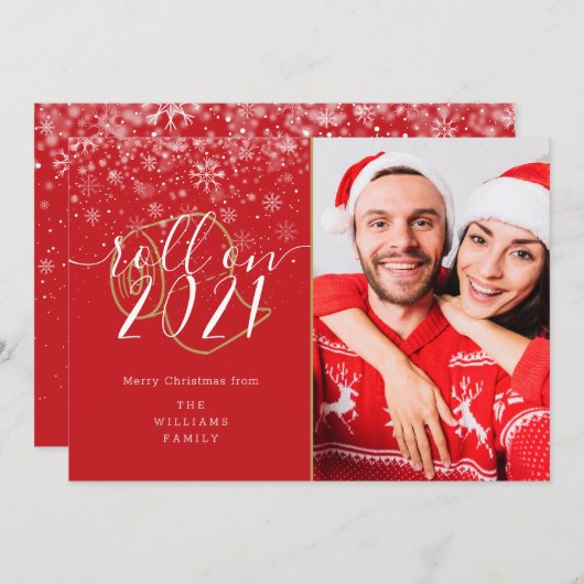メリー・クリスマス・転がおもしろい，新年の写真に シーズンカード (正面/裏面)
