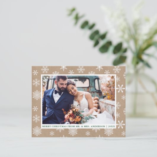 メリー・クリス結婚マスの写真スノーフレーク・クラフト ポストカード (スタンド正面)