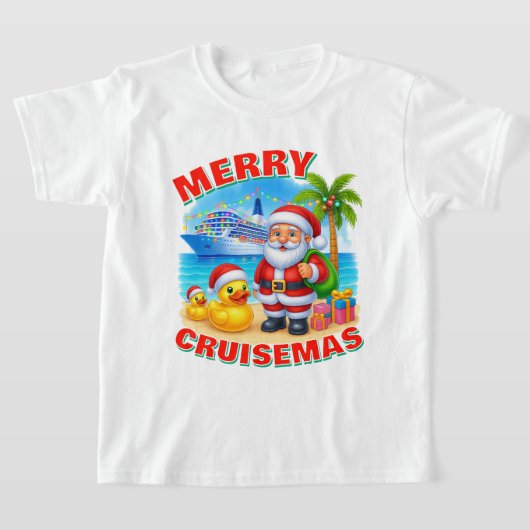 メリー・クルーズマス・トロピカルサンタ クルーズダックTシャツ Tシャツ (レイダウン)