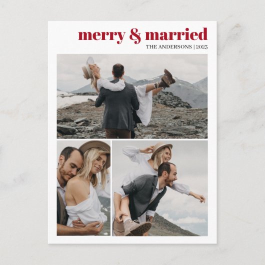 メリー&ク結婚したリスマス新婚フォトコラージュ ポストカード (正面)