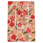 メリー&ジョイ赤面ピンクのクリスマスフローラ ミディアムペーパーバッグ (裏面)