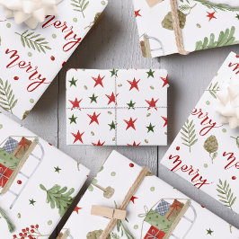 「メリー」スクリプト、居心地の良いそりのシーン、スター ラッピングペーパーシート