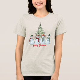 メリー・スノーマン・クリスマスツリー・ホリデー・ファミリースピリット トライブレンドＴシャツ